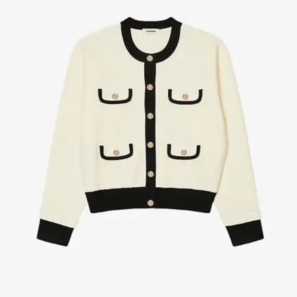 Sandro Women's Cream Cardigan with Black Trim
